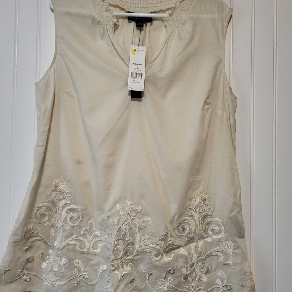 DANA BUCHMAN Sleeveless Summer Top EMBROIDERED SZ L